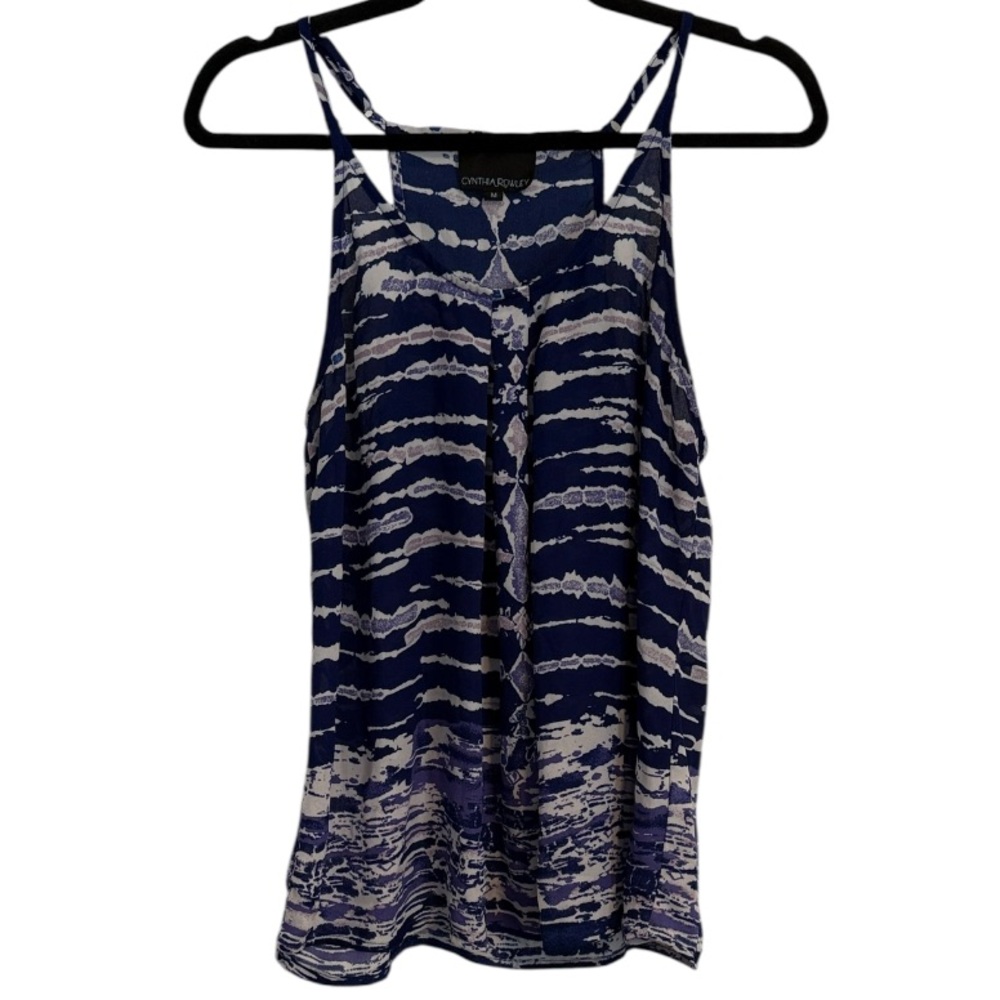 🌻 Cynthia Rowley Blue Patterned Semi-Sheer Sleeveless Blouse